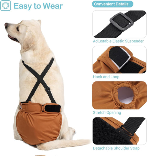 3 Pack 1 Avont Washable Female Dog Diaper with Suspender, Reusable Girl Doggie Underwear Pants for Heat Cycle Period