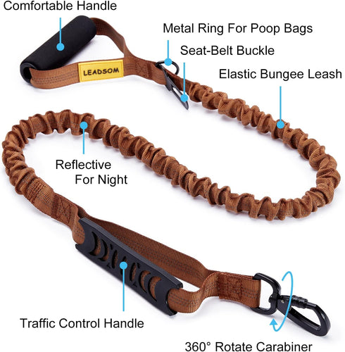 6FT Heavy Duty Elastic Bungee Dog Leash, Shock Absorbing with Comfortable Padded Handle for Medium & Large Dogs