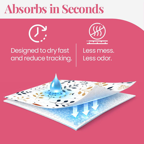 23x23 (100 Count) Pupiboo Disposable Dog and Cat Training Pads Leaves Pattern, Highly Absorbent Pee Pads, Leak Proof