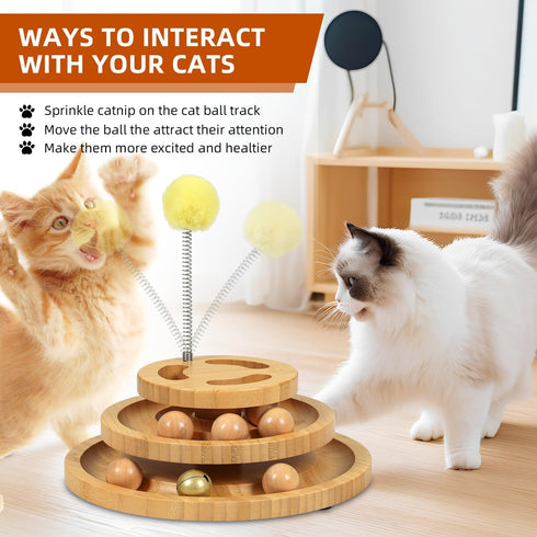3-Level 9 DoogCat Cat Ball Track Toy with Puzzle Top, Tower with Removable Balls, Interactive Toy for Kitten Mental