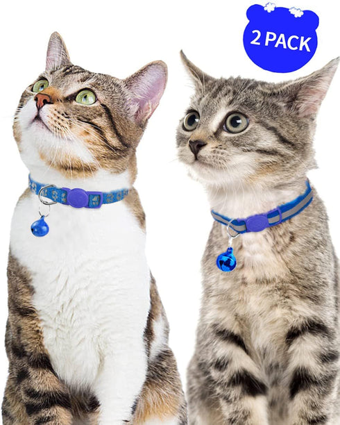 Taglory Reflective Cat Collar, Breakaway with Bells, Adjustable 7.5-12.5 Inch, Navy Blue, 2 Pack for Girl Boy Pets
