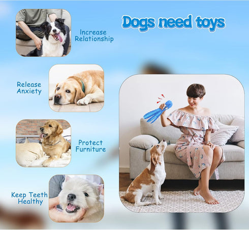 WishLotus Plush No Stuffing Dog Squeak Toy with Crinkle Paper for Boredom Relief (Blue)