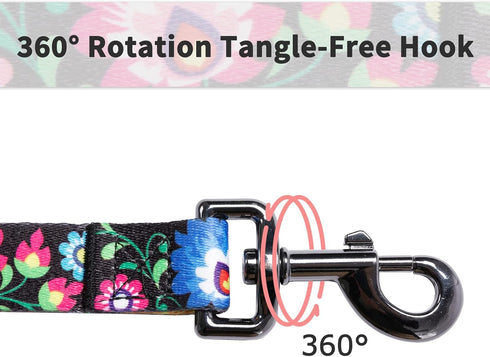 Ihoming Dog Collar and Leash Set for Daily Outdoor Walking, Black Colorful Flowers Design for Small Boys Girls Dogs