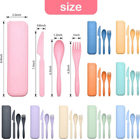Reusable Travel Utensils Set with Case, 2 Sets Wheat Straw Portable Cutlery for Camping, Eco-Friendly, BPA Free