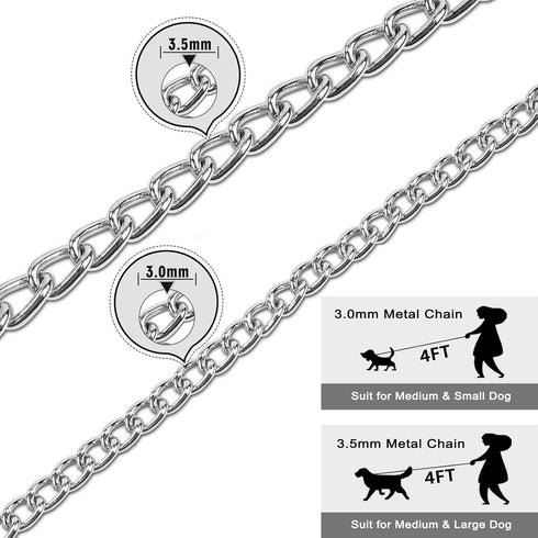 Metal Dog Leash and Collar Set, 4FT Chew Proof Heavy Duty Leash with Soft Padded Handle for Medium Large Dogs