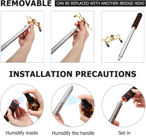 Skylety Pool Cue Snooker Stick - Retractable Billiards Cue Rest with Removable Brass Bridge Head