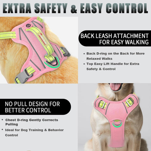 BARKBAY No Pull Dog Harness Large Reflective Dog Harness with Front Clip and Easy Control Handle for Walking Training