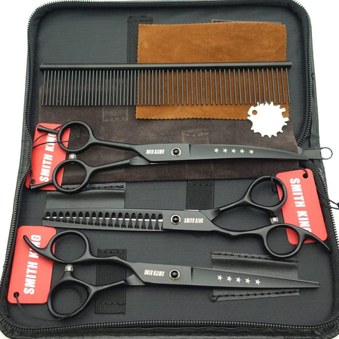7.0 inches Set 4pcs 1 Set Professional Dog Grooming Scissors Straight & Curved & chunkers & comb in Left-handed