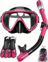 Snorkel Set with Fins for Adults, Snorkeling Gear Combo Set with Dry Top Snorkel Mask & Travel Bag