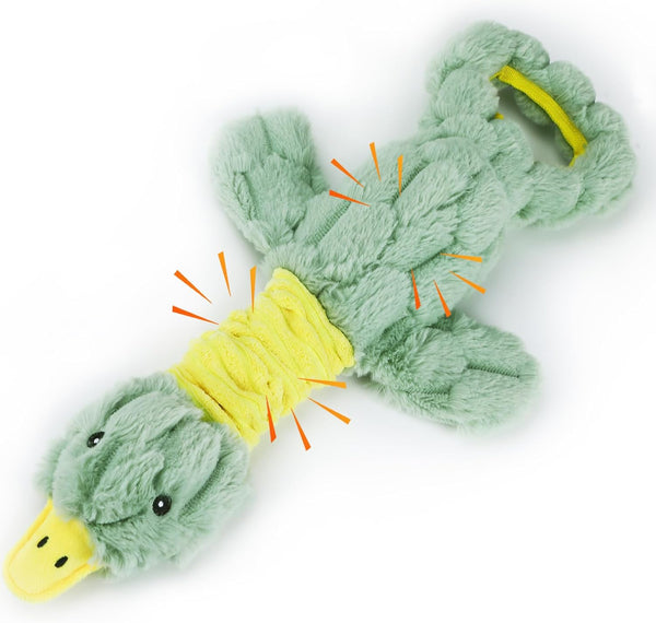 Large Plush Squeaky Dog Toys for Aggressive Chewers, Interactive Tug of War Puppy Toys for Indoor Play - Duck