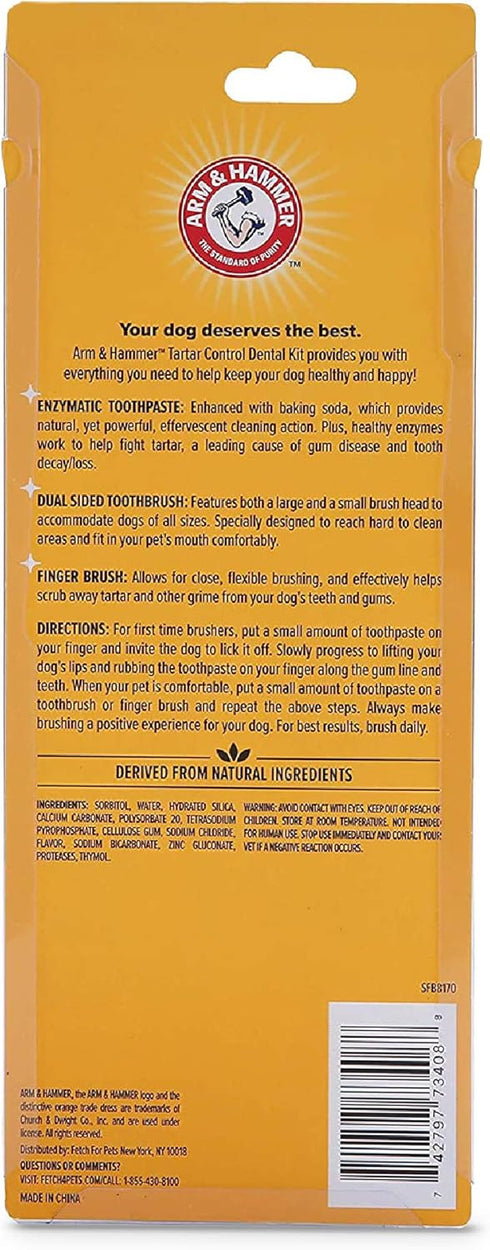 Arm & Hammer for Pets 3-Piece Tartar Control Kit for Dogs | Toothpaste, Toothbrush & Fingerbrush | Reduces Plaque &
