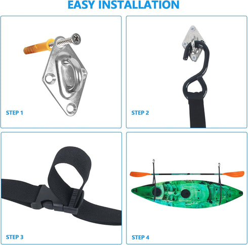 Kayak Storage Straps with Carabiner Paddle Clips, Adjustable Double Sling for Indoor/Outdoor Kayak & Surfboards