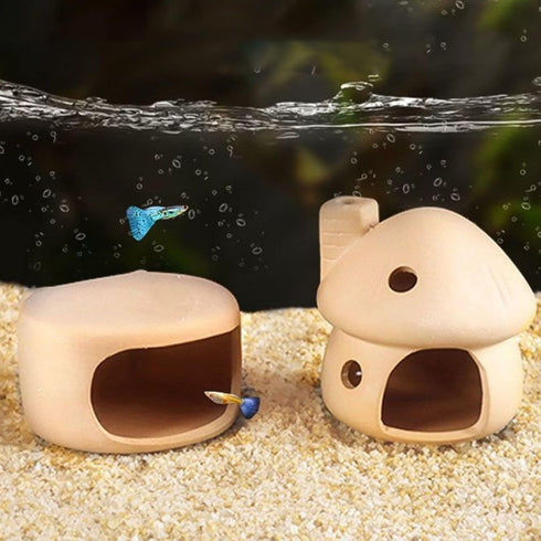Saim Aquarium Mushroom House with Cave Decorations, Ceramic Cave Fish Tank Accessories for Small Shrimp