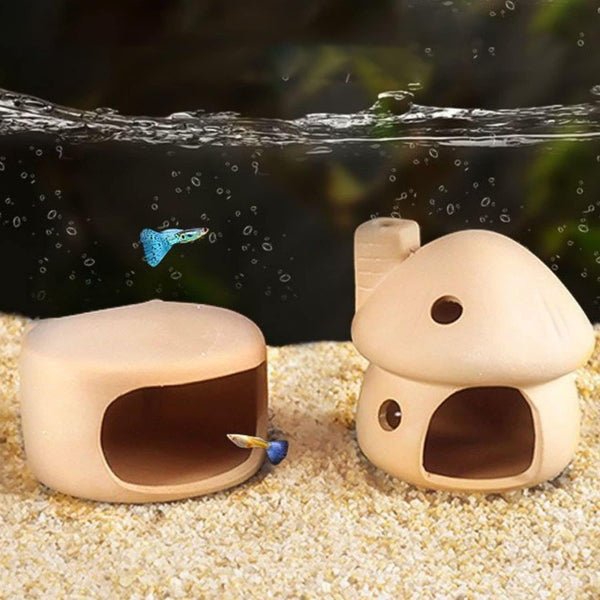 Saim Aquarium Mushroom House with Cave Decorations, Ceramic Cave Fish Tank Accessories for Small Shrimp