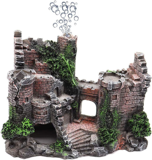 Aquarium Resin Castle Decoration, Stone Cave Hide House for Betta, Shrimp, Turtle Accessories