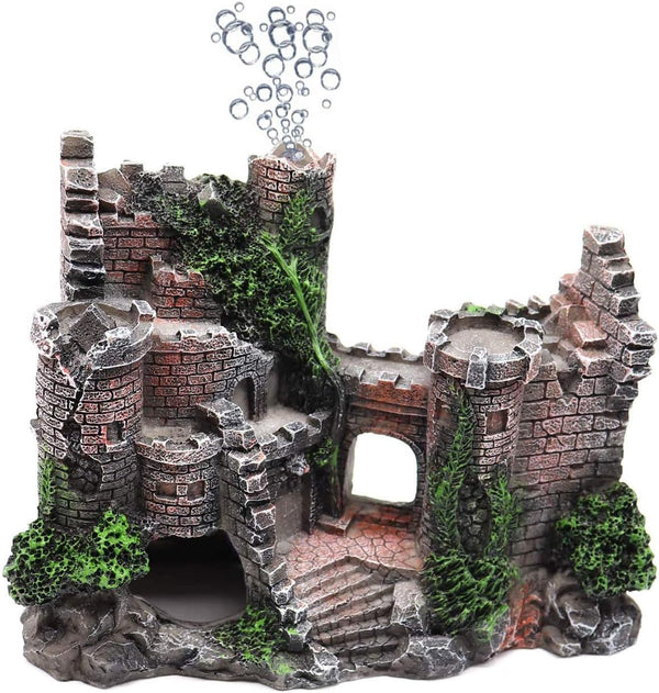 Aquarium Resin Castle Decoration, Stone Cave Hide House for Betta, Shrimp, Turtle Accessories