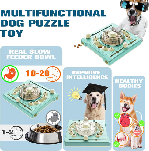 Level 2 in 1 Dog Puzzle Toys - Rotate N' Eat Treat Slow Feeder, Large Capacity Food Dispenser, Mental Puzzles for All