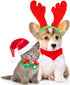 4 Pieces Cute Cat Dog Christmas Accessories, Santa Hat Scarf Bow Tie Collar Reindeer Antlers for Small Pets