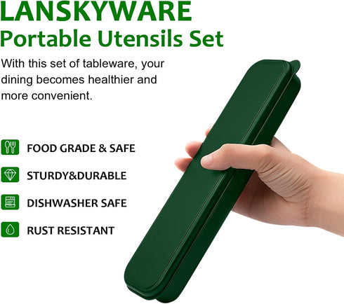 Portable Cutlery Set, Travel Utensil Set with Case, 18/8 Stainless Steel Spoon and Fork Set for Lunch Box, 3 PCs