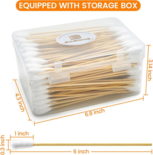 200 PCS Large Cotton Swabs in Storage Box, 6 inch Dog Ear Cleaning Swabs with Bamboo Handle for Pet Care