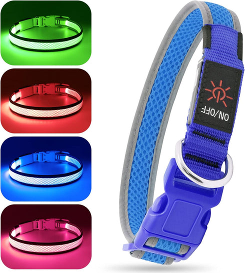 BSEEN Light Up Dog Collar, Rechargeable LED, Adjustable Reflective Dog Lights for Night Walking