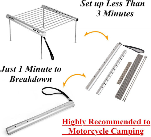 NASHRIO Portable Camping Grill - Folding Compact Stainless Steel Charcoal Barbeque Grill for Picnics, Backpacking,