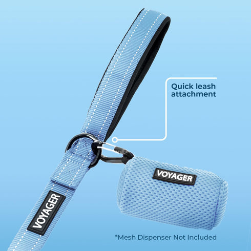 Voyager Reflective Dog Leash, Neoprene Handle, 5ft Long, Supports Small Medium Large Breed Puppies, Baby Blue