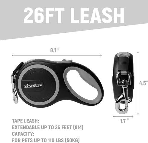 26 FT Retractable Dog Leash - Heavy Duty for Dogs up to 110lbs, One-Handed Brake, Non-Slip Handle