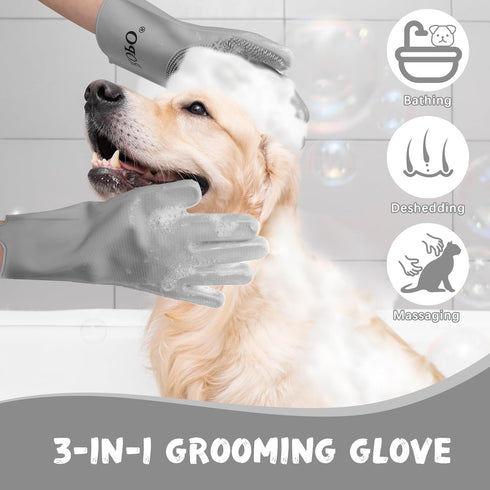 ROPO multi-functional silicone gloves for pet grooming, hair shedding, bathing, and massage (Grey+Purple)