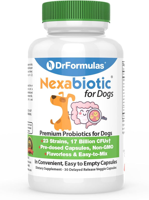 DrFormulas Probiotics for Dogs & Puppies, Diarrhea Treatment, Flavorless, 23 Premium Doses with Saccharomyces Boulardii