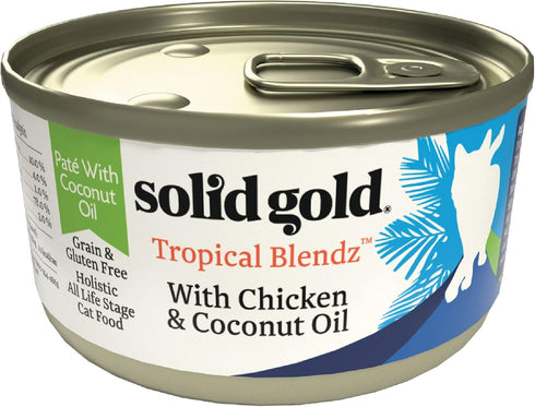 Solid Gold Wet Cat Food Pate for Adult & Senior Cats, Real Chicken & Coconut Oil, 3oz, 24 Count
