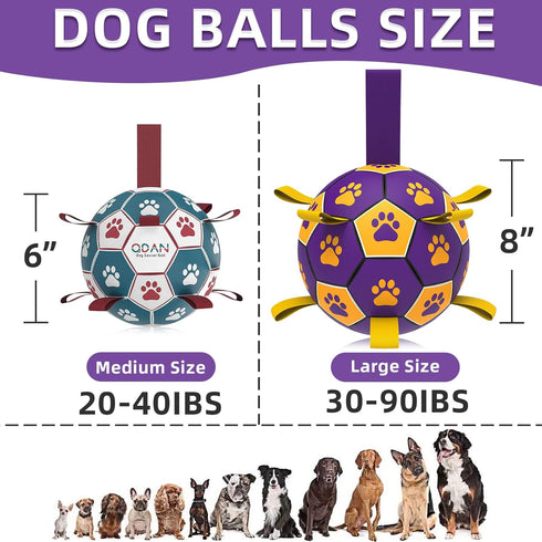 QDAN Dog Ropes Toys Soccer Ball with Straps - Interactive Tug of War Toy, Durable Water Toy for Medium & Large Dogs,