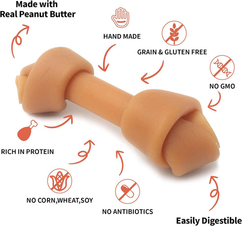 Premium Peanut Butter Dog Chew Bones, Rawhide Free, Gluten Free, Made with Limited Ingredients, Delicious, Healthy, Highly Digestible (MINI 18pcs/pack)