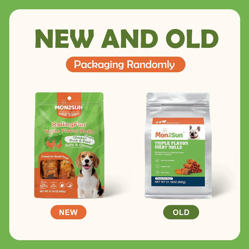 MON2SUN 3 Inch 21.16oz Rawhide Free Dog Treats, Triple Flavor Chicken Wrapped Duck and Beef Rolls for Small Dogs