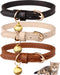 3 Pack Leather Cat Collars with Bells - Soft Pet Safety Kitten Collars in Black, Chocolate, Beige (XS)