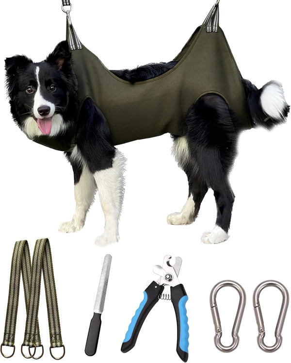 10 in 1 Pet Grooming Hammock Harness with Nail Clippers, Trimmer, Comb, Dog Grooming Sling for Nail Clipping (XL/Under