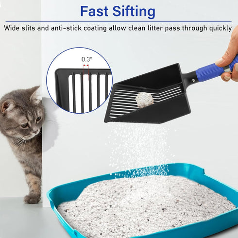 JAMIEWIN Extendable Cat Litter Scoop, Long Handle Litter Sifting Shovel, Detachable Non-Stick Heavy Duty Metal Pet Poop