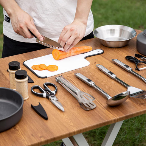 Odoland 14pcs Camping Cookware Set, Stainless Steel Cooking Utensils in Portable Carry Case for Outdoor Use