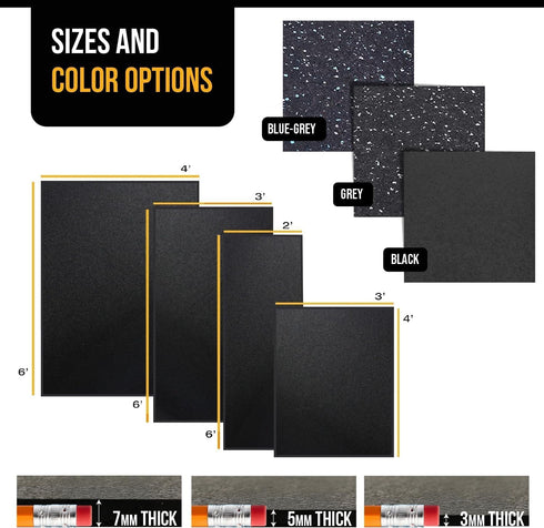 100% Rubber King Multi-Purpose Exercise Mat - Recycled Thick Rubber Mat for Home Gym Flooring, Non-Slip, Low-Odor