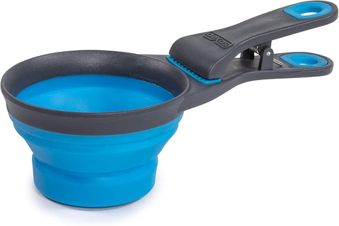 Dexas Pets Collapsible KlipScoop, 1 Cup Capacity Dry Dog Food Scoop and Bag Clip, Pro Blue