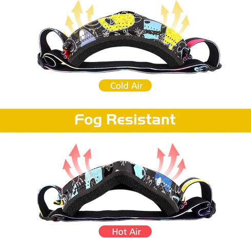 Kids Ski Goggles, Snowboard Goggles for Youth Boys Girls, OTG Anti-fog Goggles with Non-Slip Strap