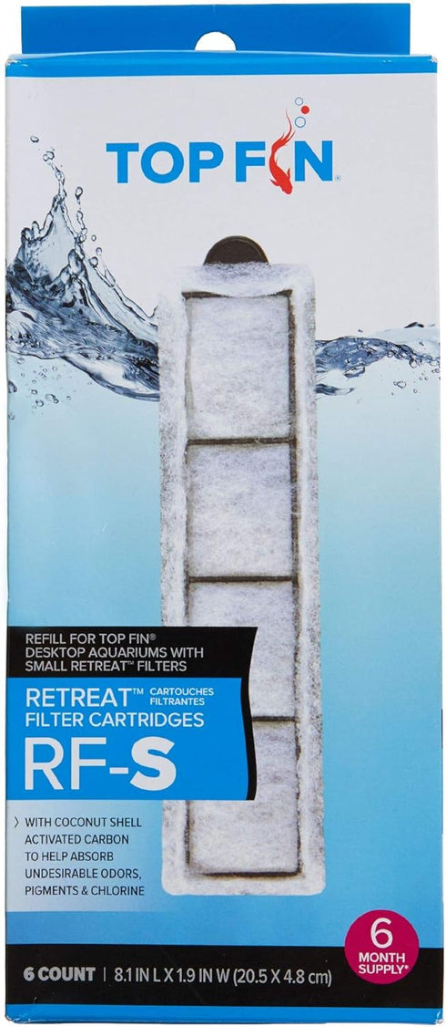 Top Fin Retreat RF-S Filter Cartridges - Small Refill for Desktop Aquariums, 8.1in x 1.9in (6 Count)