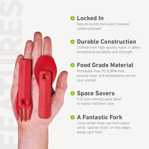 humangear GoBites Click, Travel & Camping Utensils, Portable & Convertible Dining Ware, Collapsible Fork and Spoon