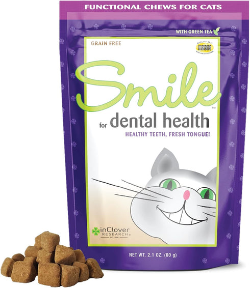 Smile Daily Dental Health Soft Chews for Cats, Support Healthy Teeth, Catnip, Green Tea, Prebiotics