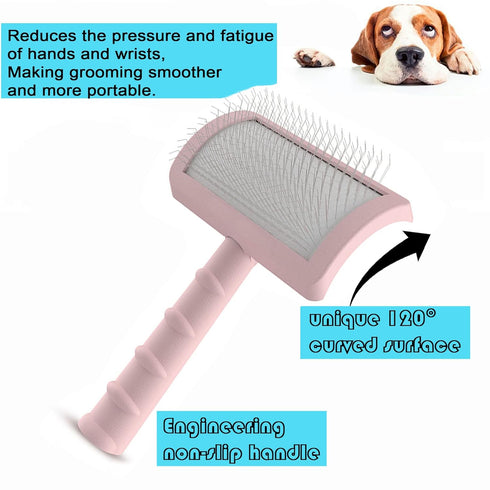Large Slicker Brush for Dogs & Cats, Extra Long Pin Shedding Brush for Long Haired Pets, Pink
