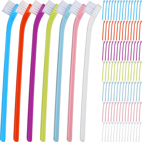 100 Pack (7 Tioncy Pcs Small Dog Toothbrush Bulk Long Handle Pet Toothbrushes with Soft Bristles, Dental Care Teeth