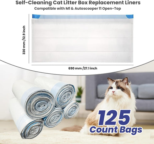 125 Counts 27" 13"Heavy Cat Litter Liner Bags Compatible with Neakasa and PetPivot Open-Top Pet Automatic Self Cleaning