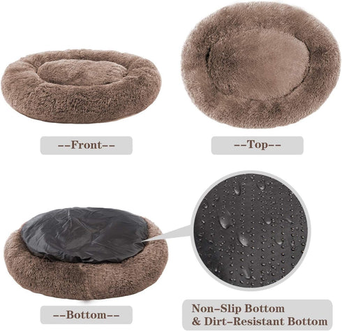 MFOX Calming Dog Bed for Medium and Large Dogs, Faux Fur Donut Cuddler, Sizes L/XL/XXL/XXXL, Up to 100 lbs