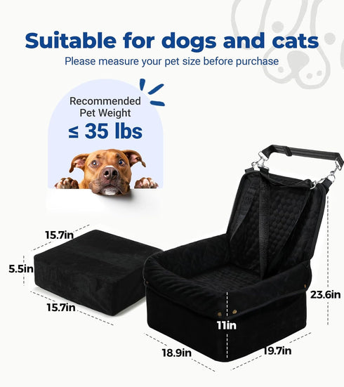 Wagora 35 lbs, Dog Car Seat for Small Medium Dogs, Travel Pet Car Bed with Removable Waterproof Cover, Memory Foam Dog