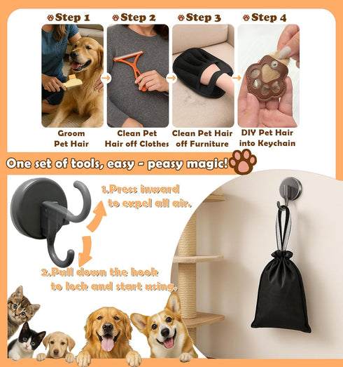 GUJYUYIF Pet Hair Removal Glove for Cats & Dogs Grooming, Pet Hair Removal Tool Brush Kit Reusable Lint Remover